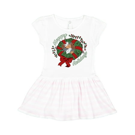 

Inktastic Hoppy Holidays Bunnies in Christmas Wreath with Red Bow Gift Toddler Girl Dress