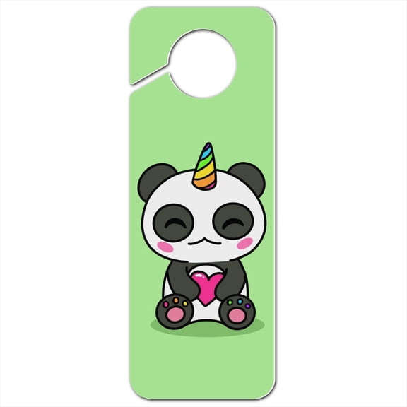 Cute Kawaii Unicorn Panda Holding Heart Plastic Door Knob Hanger Sign