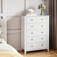 thumbnail image 4 of Homhougo White Dresser for Bedroom with 5 Drawers, Tall Wood Organizer Storage Cabinet with Round Handle, Chest of Drawers for Closet, Living Room, Hallway, Nursery, Kids Bedroom, 4 of 13