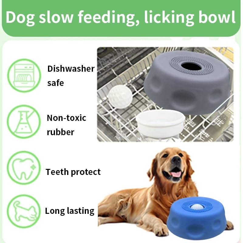 Slow Feeder Dog Lick Bowl with Rolling Ball, Lick and Roll Bowl for Dogs, Anti-Slip Silicone Puzzle Feeder for Liquid Treats, Anxiety Relief Toy for Dogs Cats（Blue）