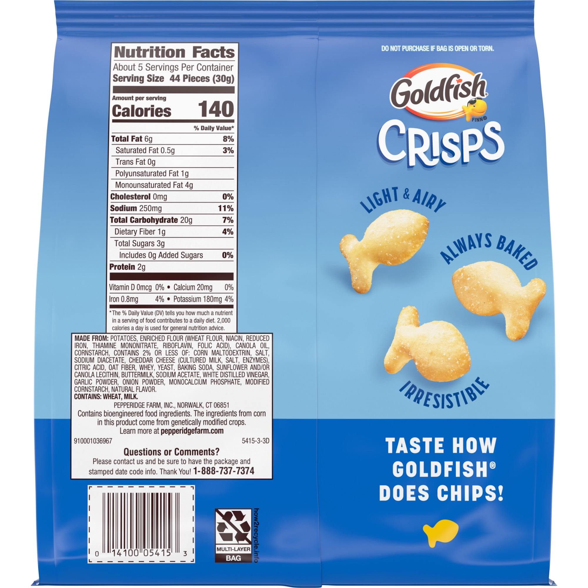(3 pack) Goldfish Crisps Salt & Vinegar Flavored Baked Chip Crackers, 6.25 oz Bag