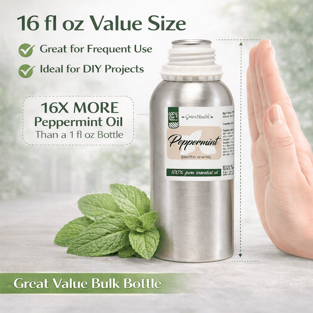 GreenHealth 16 fl oz Peppermint Essential Oil (100% Pure & Uncut), Aluminum Bottle