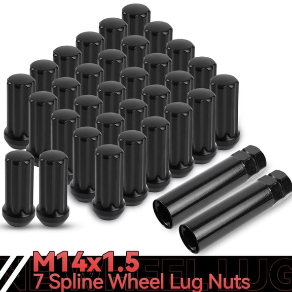 OEMASSIVE 32Pc 2" Black M14x1.5 Spline Lug Nut For Chevy Silverado 2500/3500 Ram 2500/3500