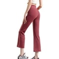 thumbnail image 5 of LIBRCLO Womens Yoga Pants Solid Color High Waisted Bootcut Trousers Casual Plastic Flared Long Pants, 5 of 8