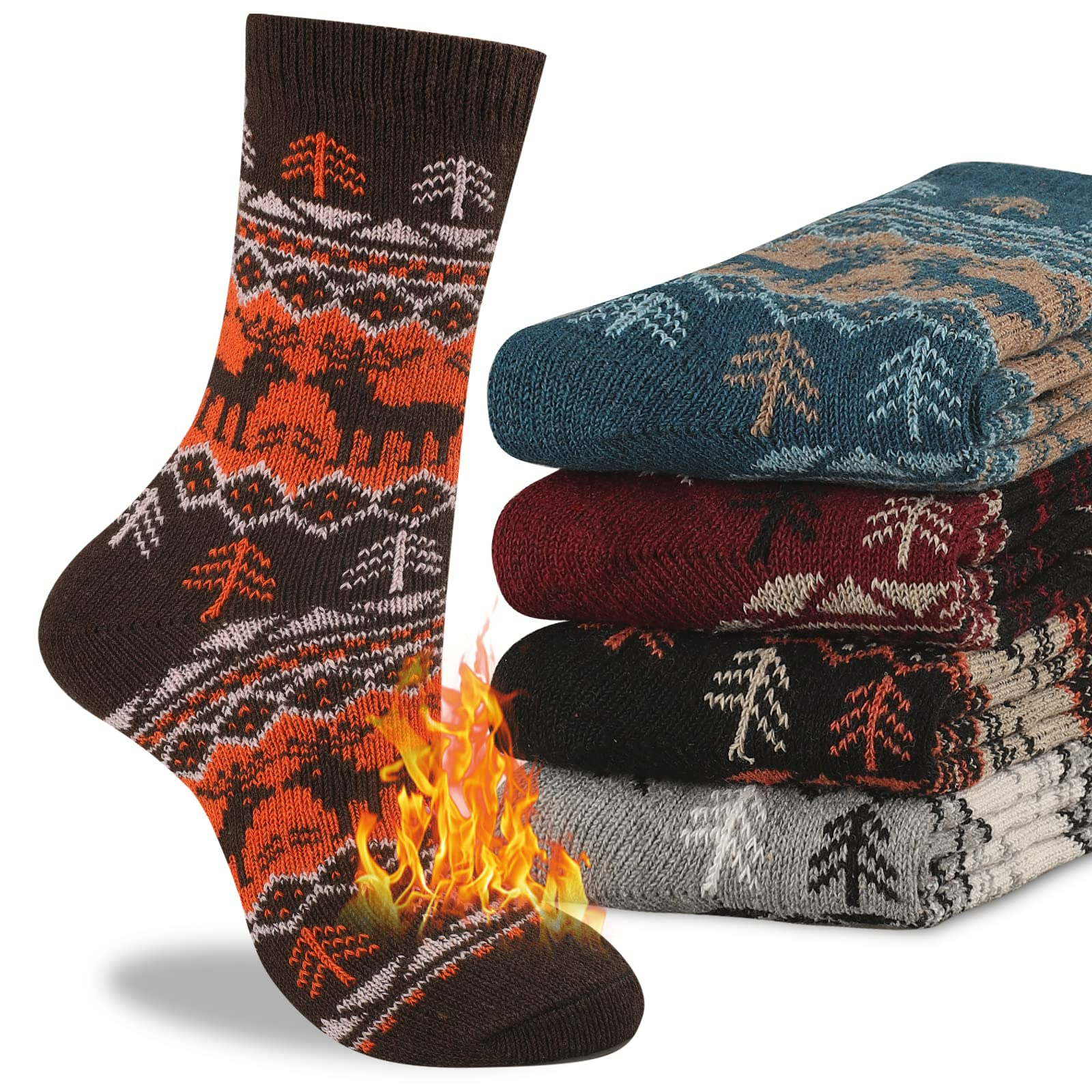 COOPLUS Men's Wool Crew Socks, 5-Pack photo 8