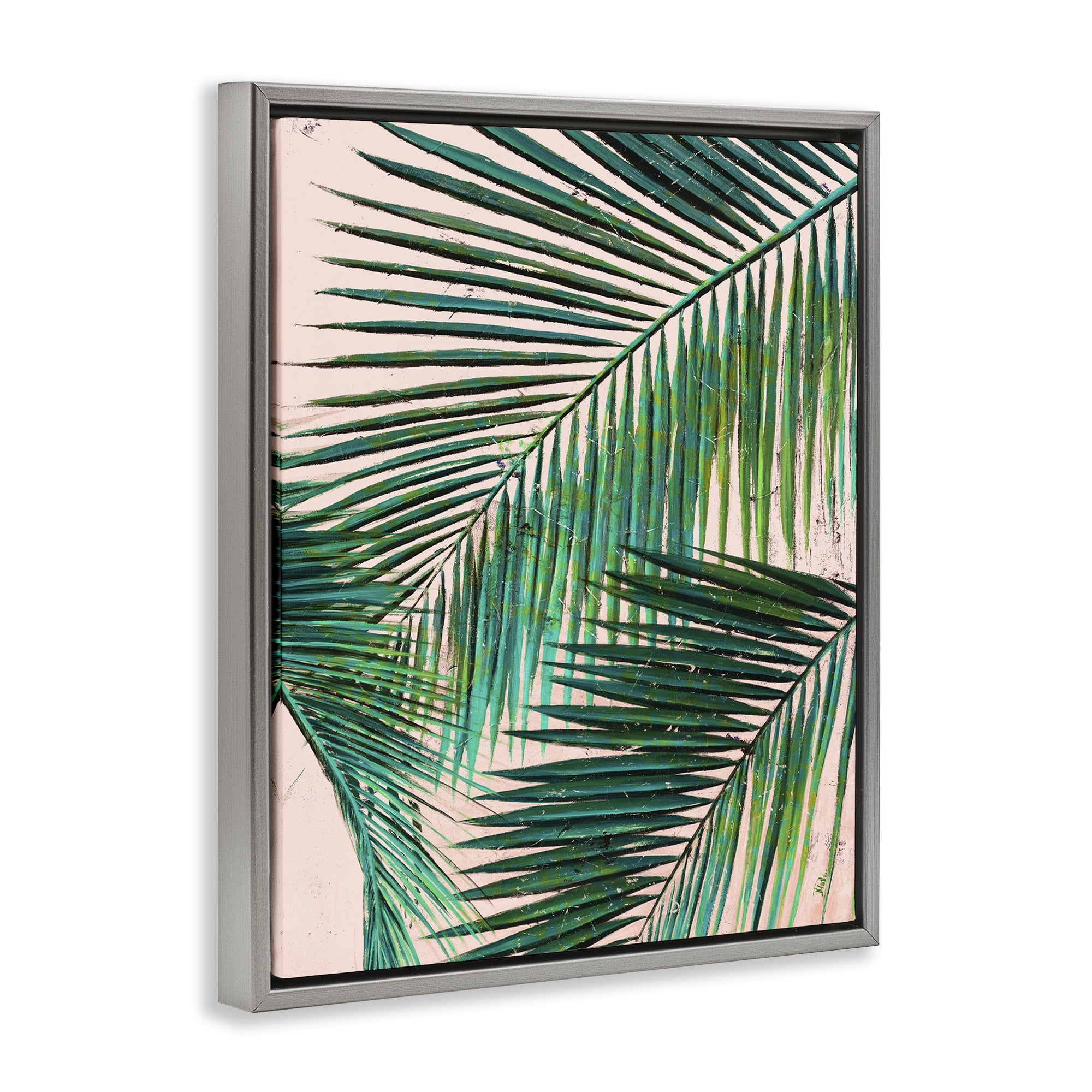 Stupell Industries Flowing Palm Fronds Botanical & Floral Painting Gray Floater Framed Canvas Art Print Wall Art, 25 x 31