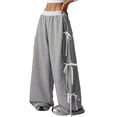 thumbnail image 2 of Women's Y2K Bow Knot Wide Leg Sweatpants Elastic High Waist Loose Casual Trousers Streetwear Baggy Pants Gray L, 2 of 5