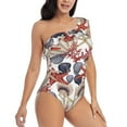 thumbnail image 3 of Rateoe Starfish Shell Pattern Women One Piece Swimsuits Tummy Control One Shoulder Bathing Suits Ruffle Swimwear-XX-Large, 3 of 6