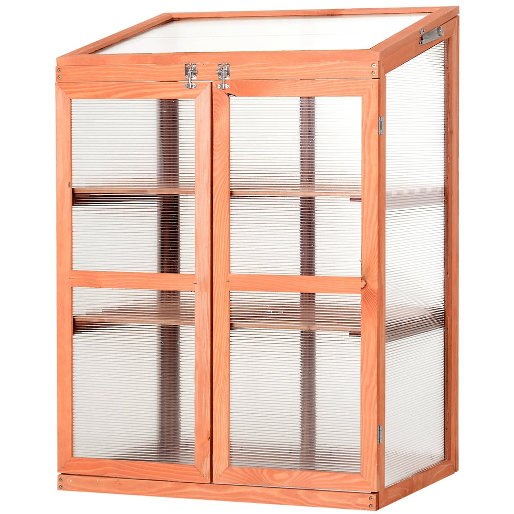 Outsunny Small Mini Wooden Cold Frame Greenhouse Outdoor Indoor Planter Box, 30"L x 24" W x 43"H