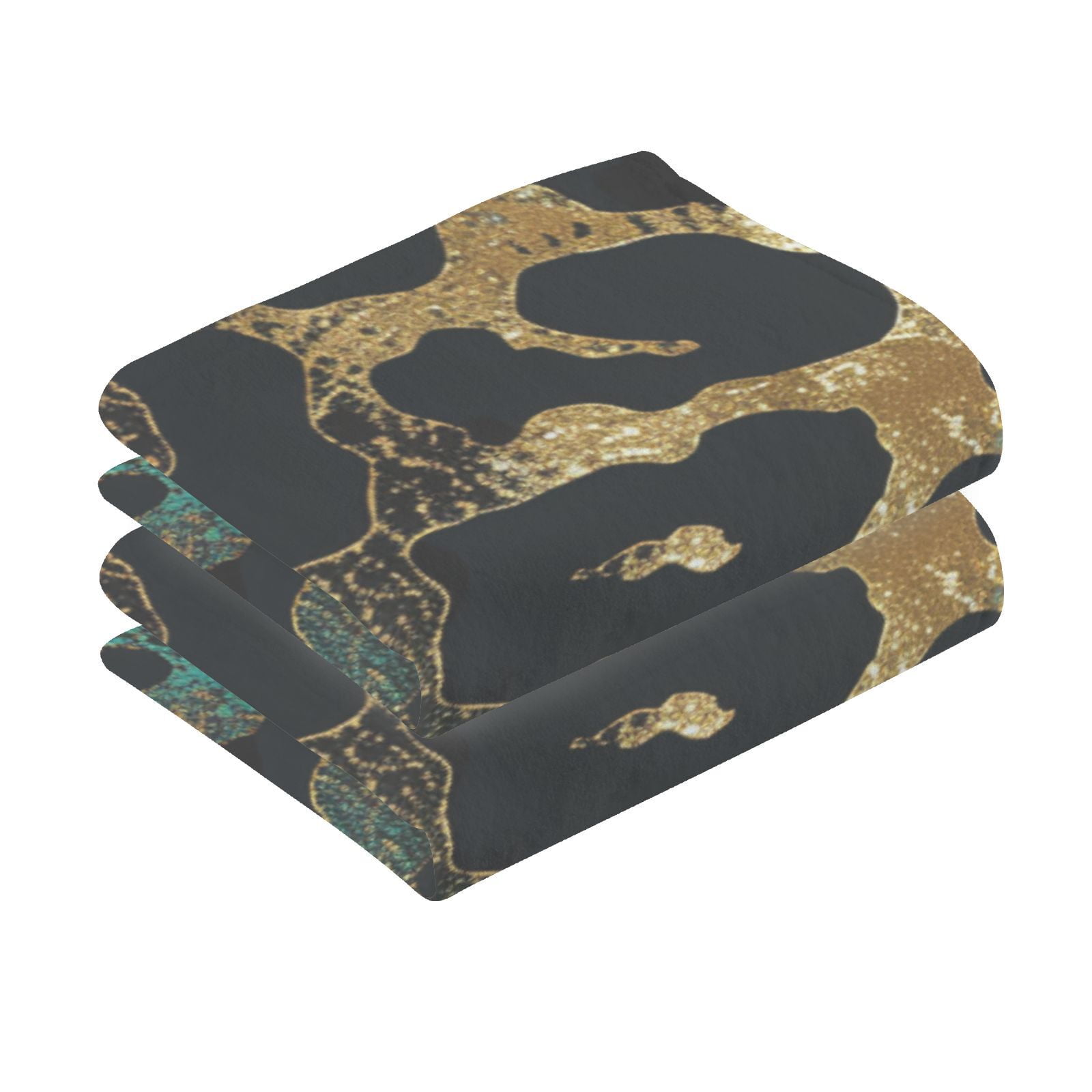Teal Gold Leopard Hand Towels Cotton Bath Towels Large Face Towels Absorbent for Bathroom 2 Packs