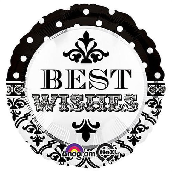 LOONBALLOON Sentiments Balloons, 18″ DAMASK & DOTS BEST WISHES