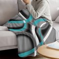 thumbnail image 3 of Turquoise Geometric Throw Blanket for Couch, Soft Lightweight Flannel Fleece Blanket, Grey Classic Abstract Lines Striped Microfiber Plush All Season Decorative Blankets Gifts for Sofa Bed 50"x60", 3 of 9