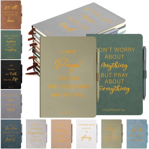 Thenshop 20 Pcs Christian Gifts Bulk 10pcs Neutral Leather Christian Journals for Women Bible Leather Notebooks with 10pcs Neutral Pens Inspirational