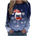 thumbnail image 2 of Azrian Women’s Christmas Holiday Clothing Women's Fashion Printed Loose T-shirt Long Sleeves Blouse Round Neck Casual Tops, 2 of 4