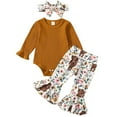 thumbnail image 1 of PENGXIANG Newborn Baby Girls 3pcs Fall Winter Outfits Set Infant Ribbed Romper Tops Flared Pants Headband Suit 0-3 Months, 1 of 8