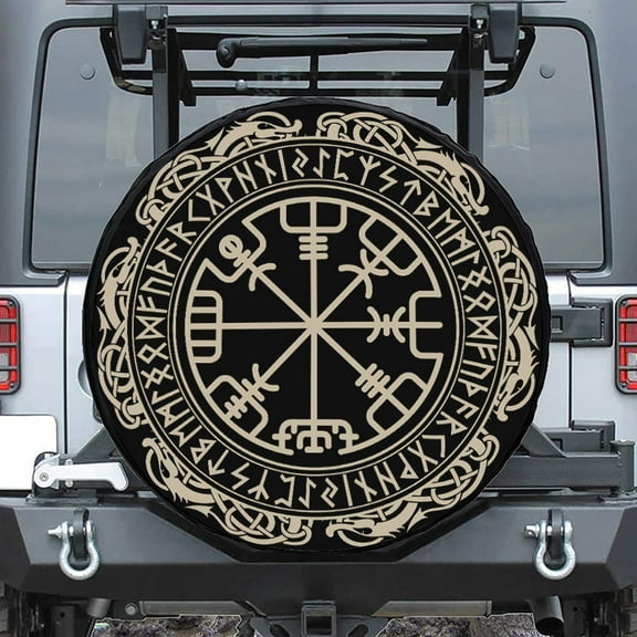 Viking Vegvisir Fabric Spare Tire Cover, Vikings Tire Decor Weatherproof Dust-Proof Protectors For Suv Rv Camper Trailer Truck 14 15 16 17 18In