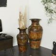 thumbnail image 3 of DecMode 29", 22"H Floral Indoor Outdoor Large Brown Metal Vase with Evil Eye Relief, Set of 2, 3 of 17