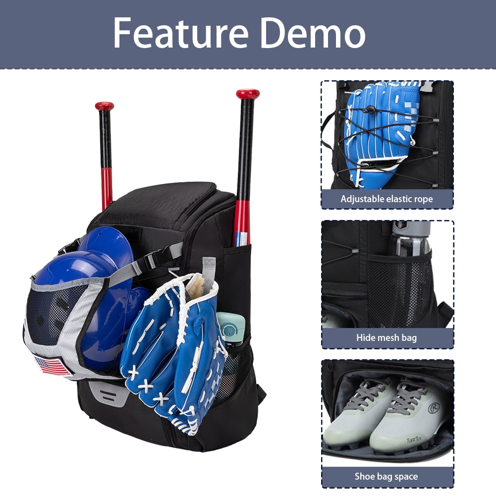 Yucurem Large Capacity Baseball Backpack with Shoe Compartment for Youth Adults, Lightweight Baseball Bag with Fence Hook for T-Ball Gear, Helmet, Glove (43L)