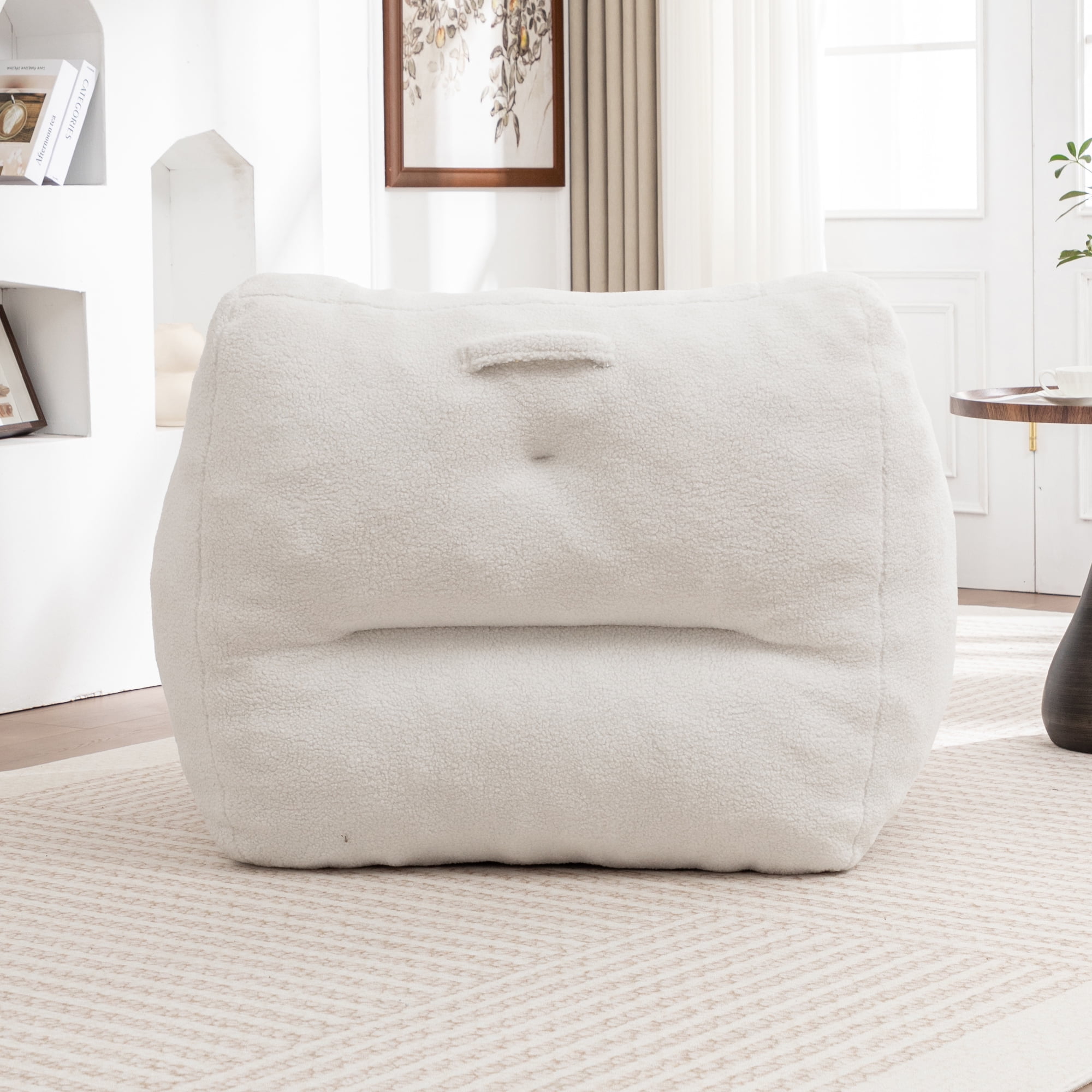 Bean Bag Chair, Bean Bag Sofa Chair with Armrests Stuffed High-Density Foam and Side Pocket, Lazy Sofa Comfy Chairs Bean Bag Chair for Adults in Living Room,Bedroom Reading,Dorms, White