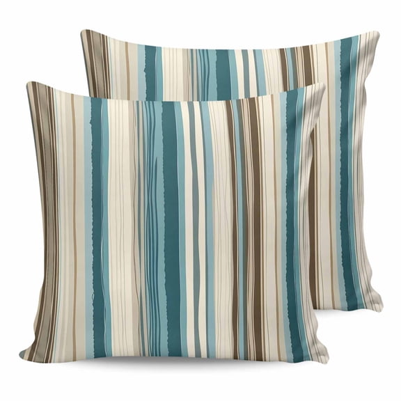 26x26 Pillow Covers Set of 2, Turquoise Beige Throw Pillow Covers Decorative Couch Cushion Case, Boho Vertical Stripes Bohemian Retro Microfiber Square Pillowcases for Bedroom Car Living Room