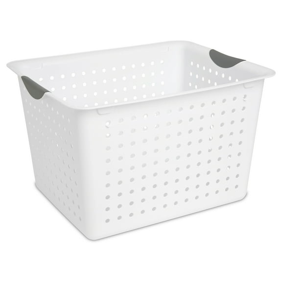 Sterilite 6.3 Gallon Deep Ultra Plastic Storage Bin with Handles, White and Gray, 18 Count
