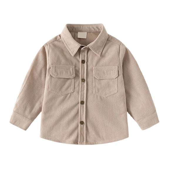 Ticikt Boys Corduroy Shirt Jacket Long Sleeve Casual Open Front Shirt with Collar for Kids Toddler,Color:Khaki,Size:4-5 Years