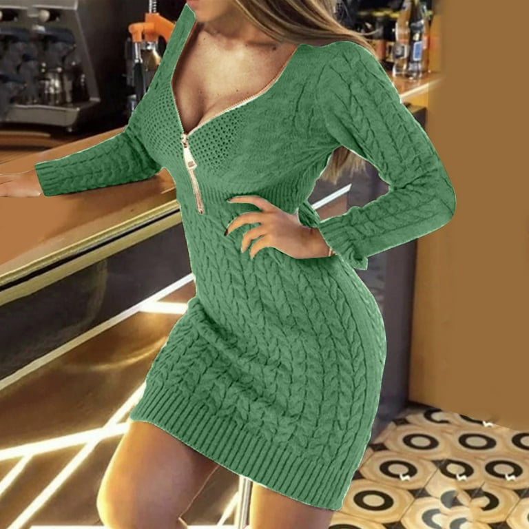 Rib-knit Dress - Green - Ladies