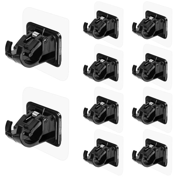 Nvzi Paquete de 10 soportes para barra de cortina sin perforaciones, soporte adhesivo ajustable para barra de cortina, ganchos adhesivos para barra de cortina para el hogar, color negro