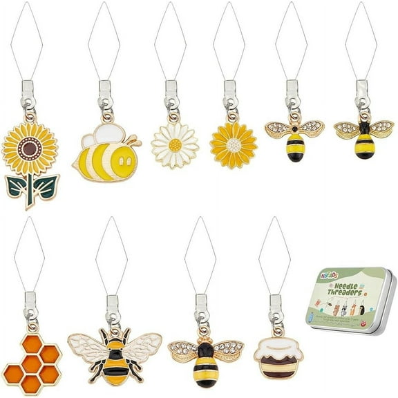 20 Pcs Bees Themes Needles Threader 304 Stainless Steel Wire Loop DIY Needle Threader Hand Machine Sewing Tool Sewing Thread DIY Tools with Alloy Pendants and Box for Sewing Crafting DIY