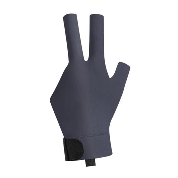 Guante de billar de 3 dedos para mujer y hombre, accesorio de juego informal, portátil y antideslizante. Gris negro izquierdo S