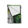 thumbnail image 2 of Tiger Soft Flannel Fleece Blanket, Albino Bengal Cat Sitting on a Rock in Forest Southeast Asia Indigenous Species, Cozy Plush for Indoor and Outdoor Use, 60" x 80", Fern Green White, by Ambesonne, 2 of 6