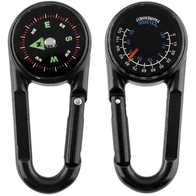 Brújula Mosquetón + Brújula + Termómetro Brújula Multifuncional Portátil de Metal para Senderismo/Viajes/Camping con Lente de Aumento, Profesional 3 en 1 (Negro)