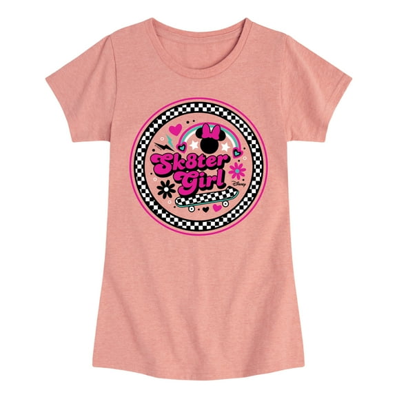 Disney - Mickey & Friends - Skater Girl - Retro Style - Checkered Circle - Toddler And Youth Girls Short Sleeve Graphic T-Shirt