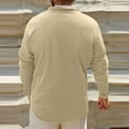 thumbnail image 4 of Men Linen Shirts,Solid Color Long Sleeve Stand-up Collar Button Henley Shirt Office Casual Breathable Blouses Outdoor Fashion Pullover Tops Mens Fall Winter Basic Tees with Pocket S-XXL, 4 of 9