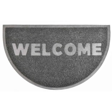 Welcome Outdoor Door Mat Semi Circle Scraper Front Door Rug PVC Non-Slip Backing 30" x 18" Grey