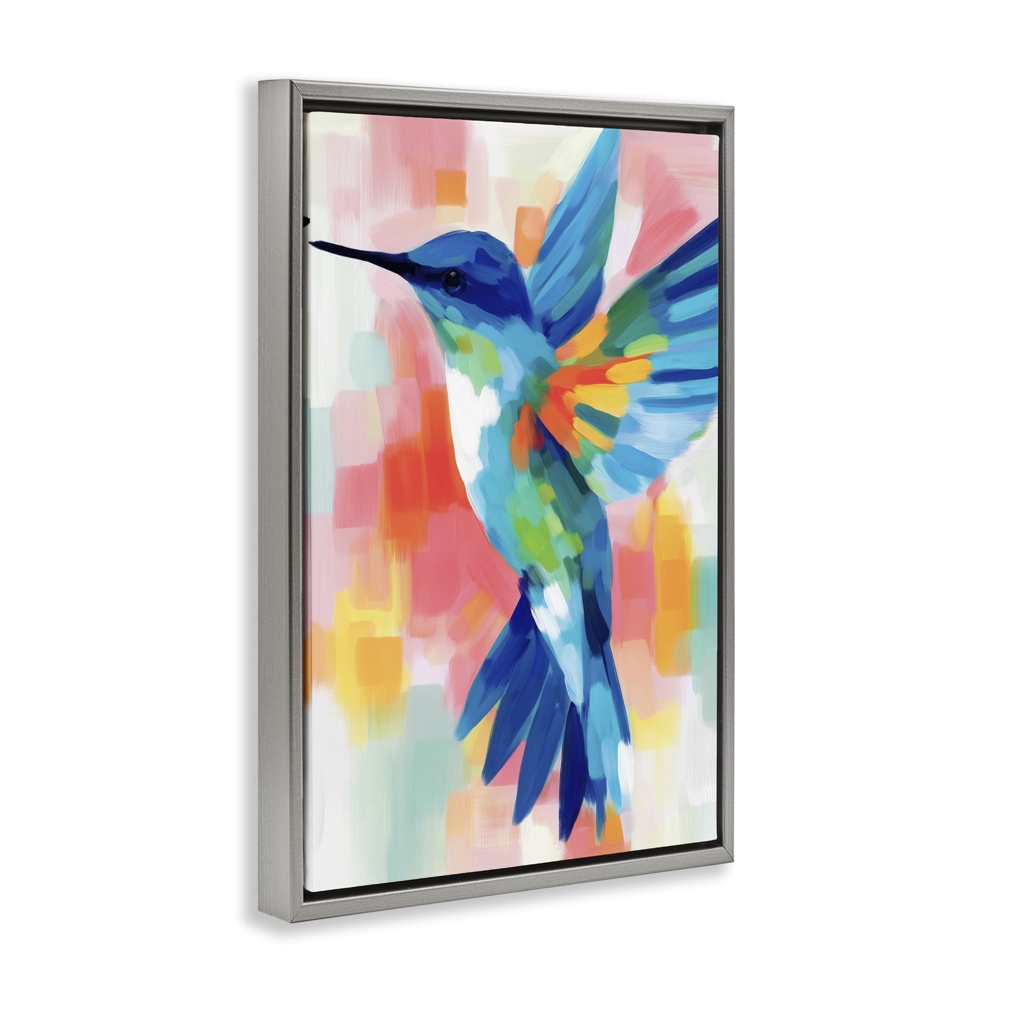 Stupell Industries Blue Hummingbird in Flight Gray Framed Floater Canvas Wall Art, design by Chromatic Storm Studio