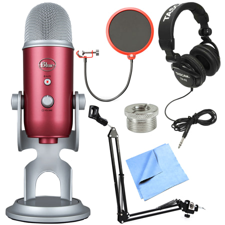 Blue Microphones Yeti Pro USB Microphone Bundle with Tascam TH-02-B Closed-Back Pro Headphones, Mic Suspension w/ Boom Scissor Arm Stand, Wind Screen, Screw Thread Adapter and Microfiber (Best Cheap Boom Mic)