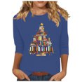 thumbnail image 2 of Meichang T-Shirts de Noël pour Femmes, Col Rond, Manches 3/4, Coupe Ample, Pull de Noël Classique, Joyeux Noël, Graphique, 2 of 4