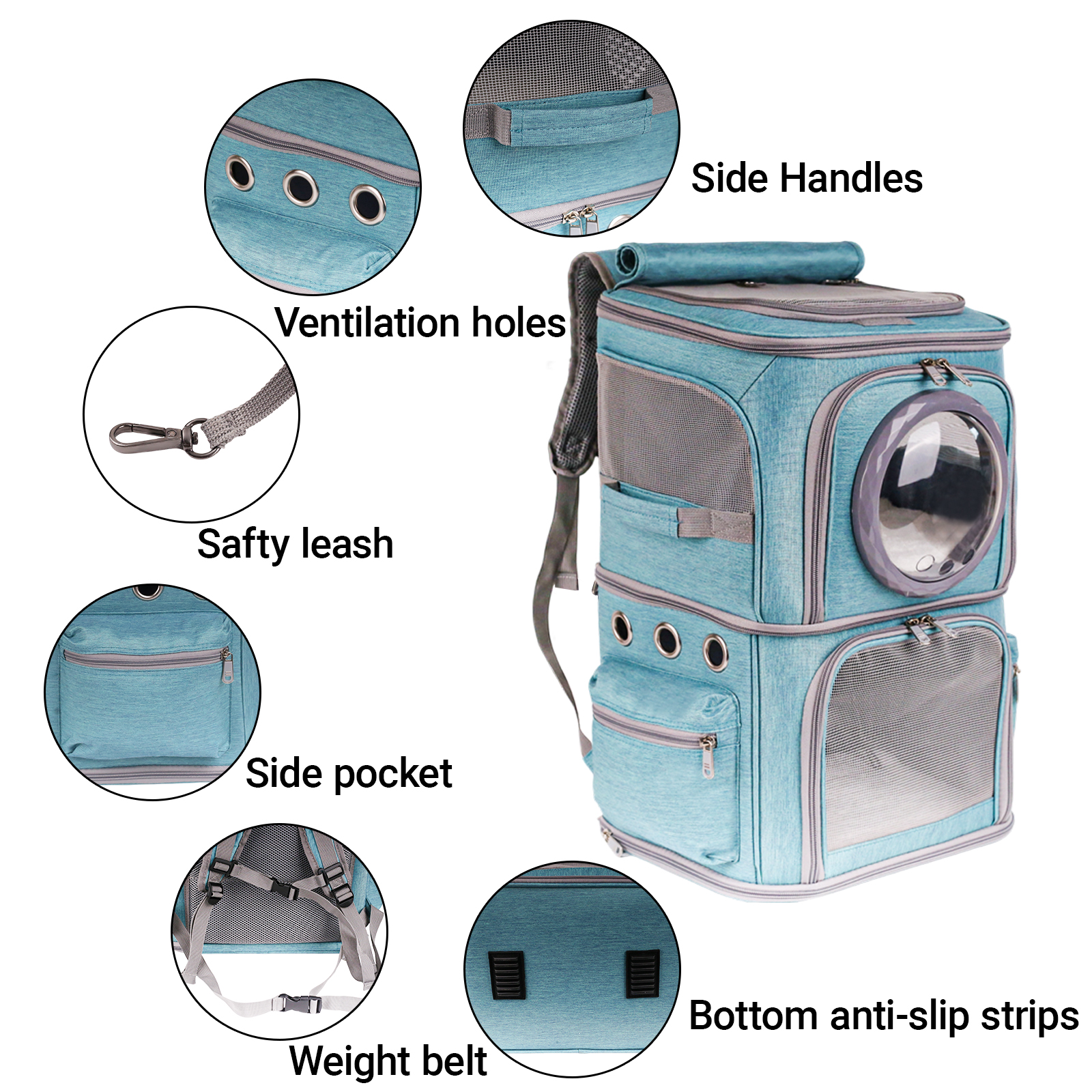 2-in-1 Pet Carrier Backpack for Two Cats or One Dog, Green Double-Layer 2 Compartment Carry Bag to Transport Small Animals Traveling and Hiking, Space Capsule Clear Bubble Dome