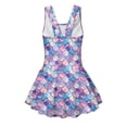 thumbnail image 5 of COEQINE Girls One Piece Bathing Suit, Scoop U-Neck & V Back Playful Swimsuit with Attached Skirt, Beach Swim Dress for Kids Age 6-7, Machine Washable, Purple Blue Mermaid Scales, 5 of 8