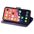 thumbnail image 3 of Wallet Case For iPhone 13, Clover Embossed Magnetic Closure Premium PU Leather [Folio Flip][Kickstand][Card Slots][Wrist Strap][Kickstand]Phone Cover For iPhone 13, Purple, 3 of 8