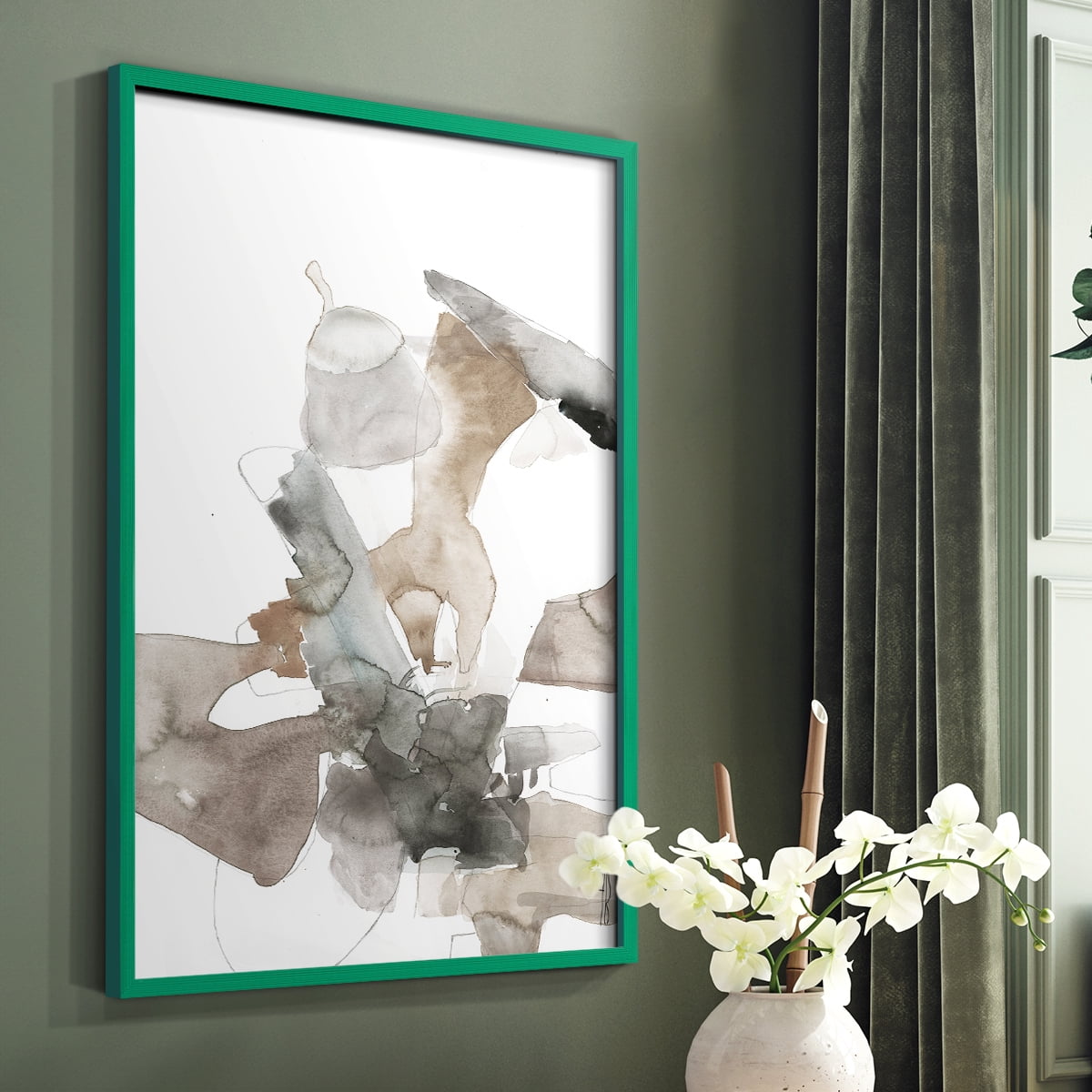 Untitled VIII V31 Framed Print in Green Solid Wood Framed Print No Nail Hanging