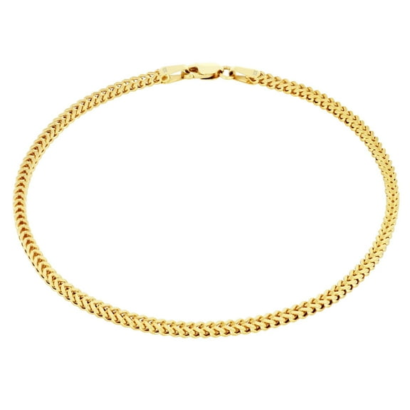 Nuragold 10k Real Yellow Gold Franco Square 2mm Box Chain Wheat Chain Bracelet or Anklet (7"-9") Dainty Italian Jewelry for Men & Women