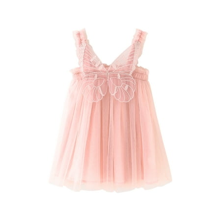 

YWDJ 6Months-5Years Dress for Girl Toddler Kids Cute Summer Mesh Elegant Butterfly Wing s Dress Skirt Pink 2-3Years
