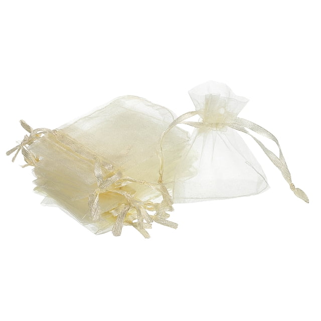 100uds Organza Bolsas 5x7cm Cordón Favor Bolsas Transparente Malla Bolsa para Regalo Joyería Boda Fiesta Navidad Dulces Crema Blanco