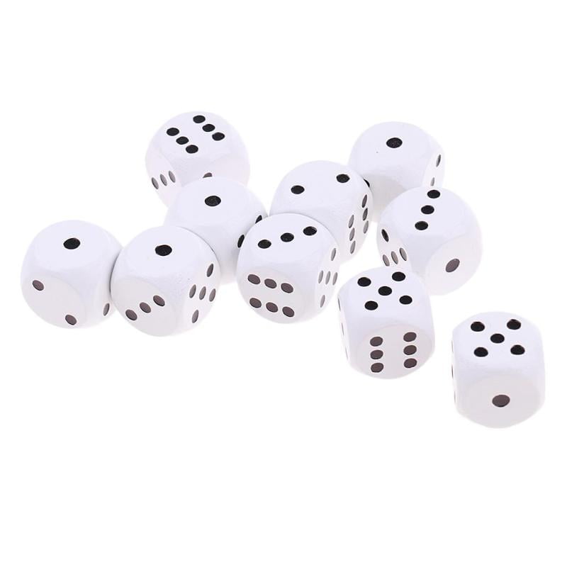 10Pcs White Wooden Six Sided Dice Dotted for  Toys Gift 