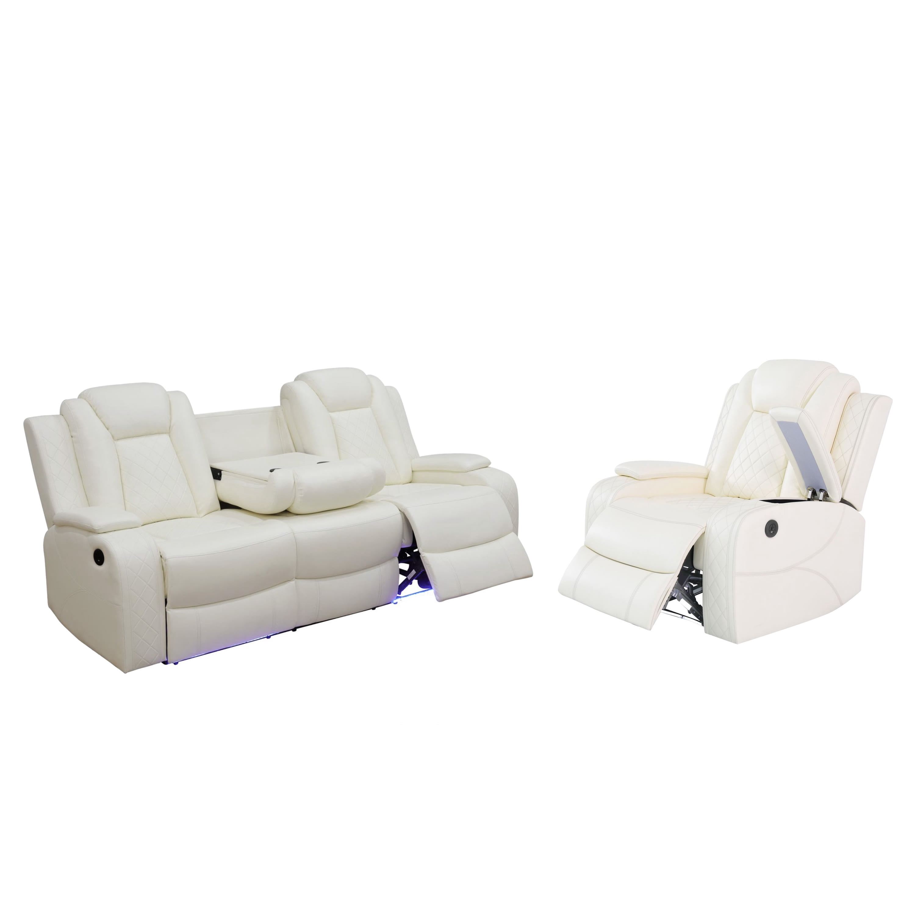 Gewnee 3-Seat Power Adjustable Sofa with One Recliner, Console & Cup Holders, Air Leather, Adjustable Reclining Angles, Suitable for Living Room,Beige