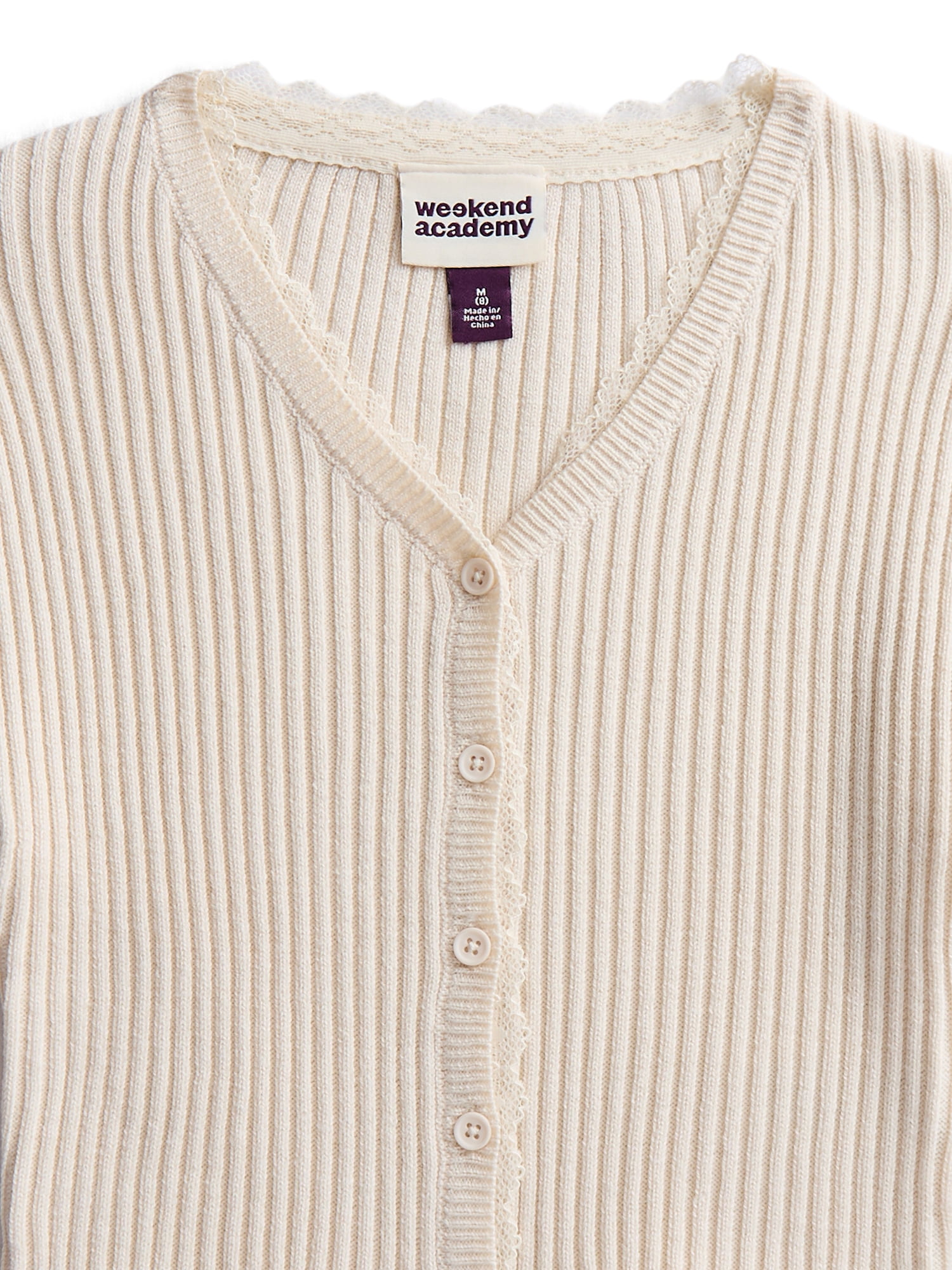 Weekend Academy Girls Lace Trimmed Cardigan, Sizes 4-18