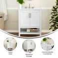 thumbnail image 4 of BizChair 30 Inch Bathroom Vanity with Sink Combo, Storage Cabinet with Soft Close Doors and Open Shelf, Carrara Marble Finish Countertop, White/Gold, 4 of 12