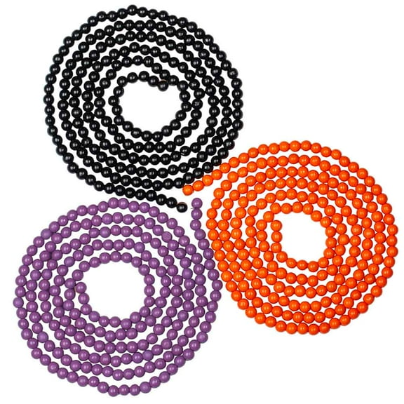 Orange, Purple and Black Trio-Set Wooden-Beaded Garlands - for Halloween Decor - Factory Direct Craft